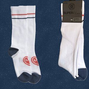 G/Fore M/L Red-White-Blue Logo Heart Super Luxe Compression Ribbed Crew Socks